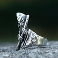 GARNET RED CZ CROSS FLEUR DE LIS 925 STERLING SILVER GOTHIC BIKER RING
