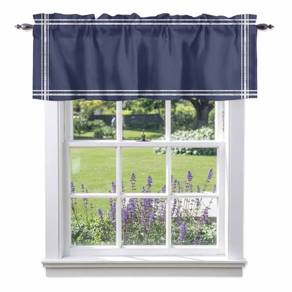 Dark Blue Valances for Windows,Kitchen Valance Rod Pocket Short Curtain, Modern Solid Color Valance Curtain Window Valances for Bedroom Bathroom Living Room 42x12in