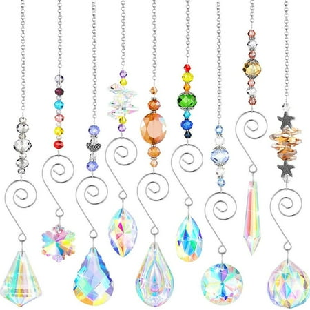 

9 Pcs Crystal Suncatchers Hanging Crystals Ornament with Chain Crystal Beads Ball Prisms Pendant for Window Home Garden Decoration