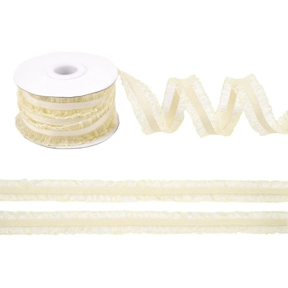 10 Yards Double Ruffle Lace Trim Lemon Chiffon 3/4 inch Wide Ruffle Stretch Elastic Edging Trim Pleated Fabric Lace Ribbon for DIY Dress Headwear Decoration and Gift Wrapping Nylon