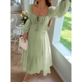 thumbnail image 6 of Women'S Bohemian Style Casual Resort Dress U-Neck Long Puff Sleeve A-Line Maxi Dress Green S, 6 of 9