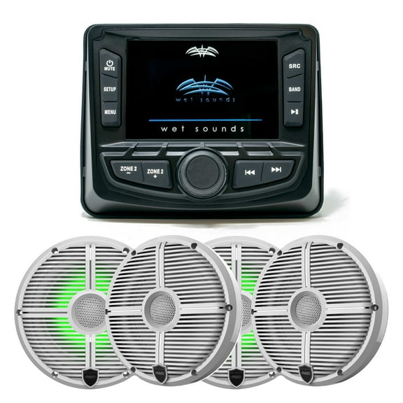 Wet Sounds WS-MC-2 Marine Radio with 2 Pairs Wet Sounds RECON 6 XW-W RGB LED Recon Series 6.5" 60-Watt RMS Coaxial Speakers With White XW Grilles (Pair)