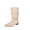Beige, variant on Women's Faux Suede Mid Calf Boots, Slouchy Ruched Flat Boots with Pointed Toe, Comfortable Pull-On Low Heel Casual Shoes