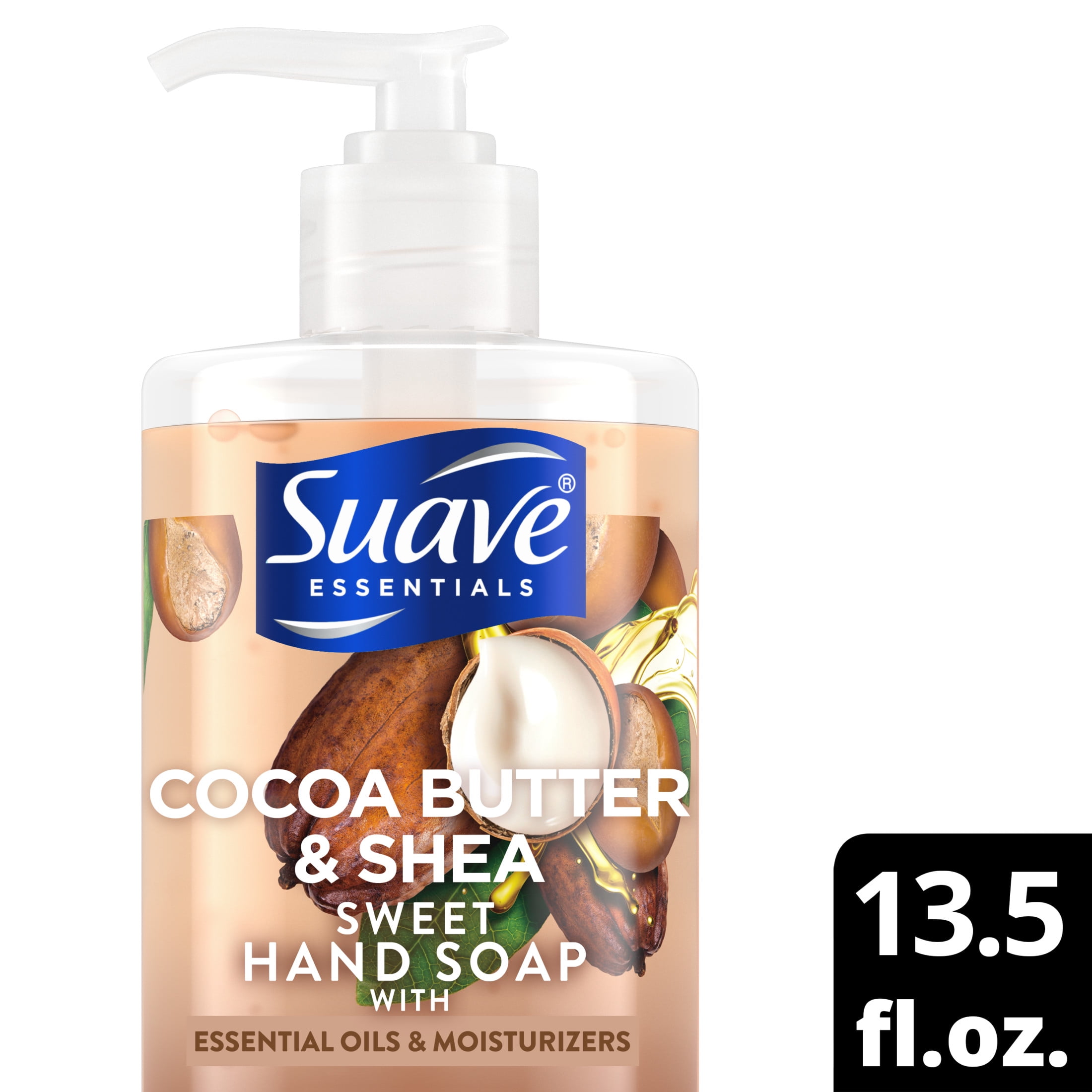 (2 pack) Suave Essentials Liquid Hand Soap, Cocoa Butter & Shea Butter with Essential Oils & Moisturizers, 13.5 fl oz