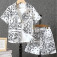 thumbnail image 2 of larppty Boys Summer Clothes 2 Piece Outfits Hawaiian Vacation Beach Short Sleeve Button Down Shirt & Shorts Sets (5-6 Years,White), 2 of 7