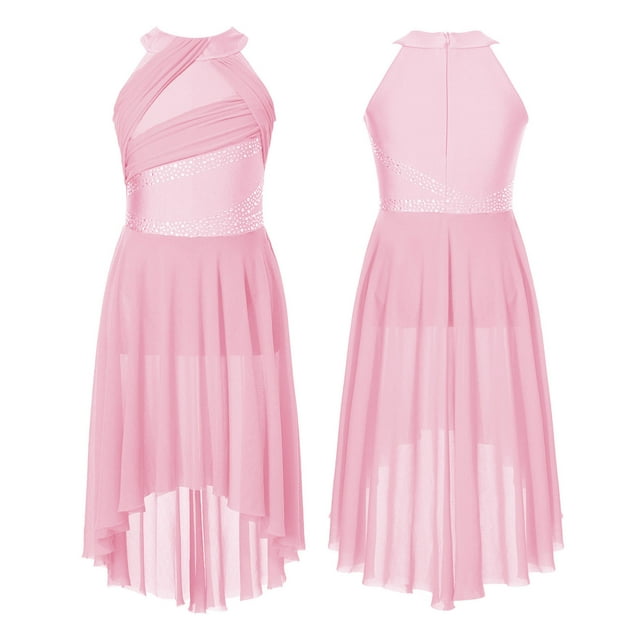 TiaoBug Robe de Danse Sans Manches pour Filles avec Strass Brillants Justaucorps de Ballet Moderne Rose 10