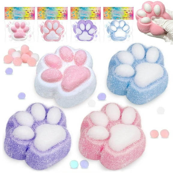 Stress Relief Toy Taba Cat Paw, 4Pcs Squeeze Toys Paw, Cute Sensory Toys, Taba Handmade Soft, Bouncy Stress and Relaxation Toy, Stretchable Springy Fufu Cat Paw, Fidget Toys for Adults