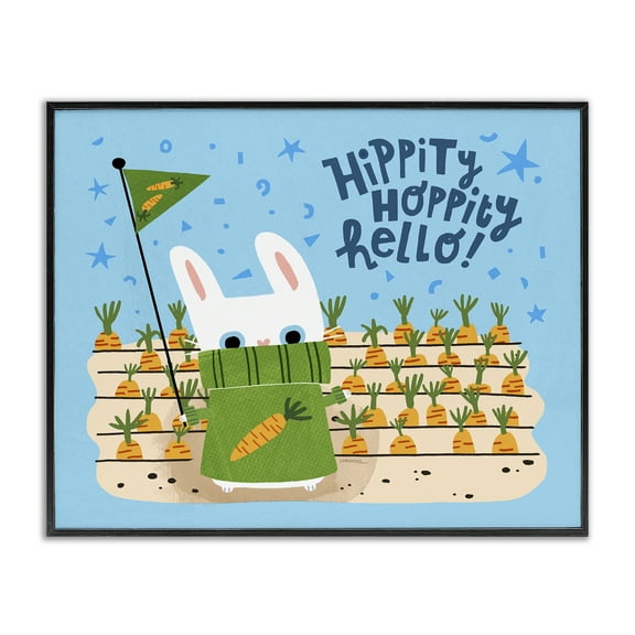 Stupell Industries Hippity Hoppity Hello Bunny Animals Painting Black Framed Art Print Wall Art, 14 x 11