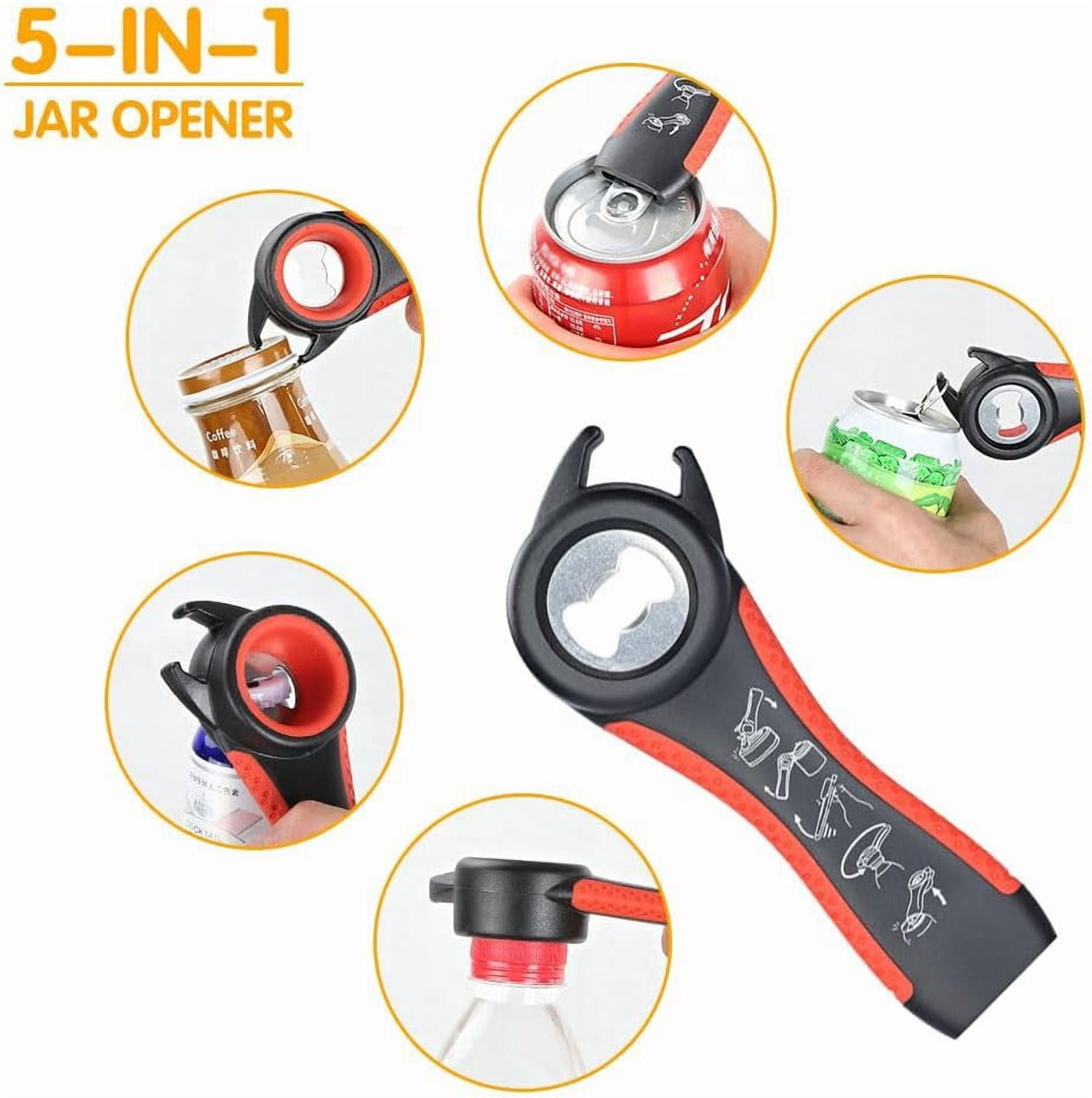 3 Pcs Multi-Function Jar Opener Set, 5 in 1 Can Bottle Opener for Weak Hands Elderly Arthritis, Kitchen Tool with Non-Slip Rubber Jar Gripper Pad