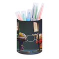thumbnail image 1 of Maple-theme Cylinder Pen Holder Pencil Organizer with Flannel Lining PVC Leather Material Cardboard Base for study work 10*8CM, 1 of 6