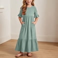 thumbnail image 7 of Girls Tiered Maxi Dresses Half Sleeve Ruffle Hem Long Dress Summer Casual Vacation Outfits Army Green, Size 13 Y, 7 of 7