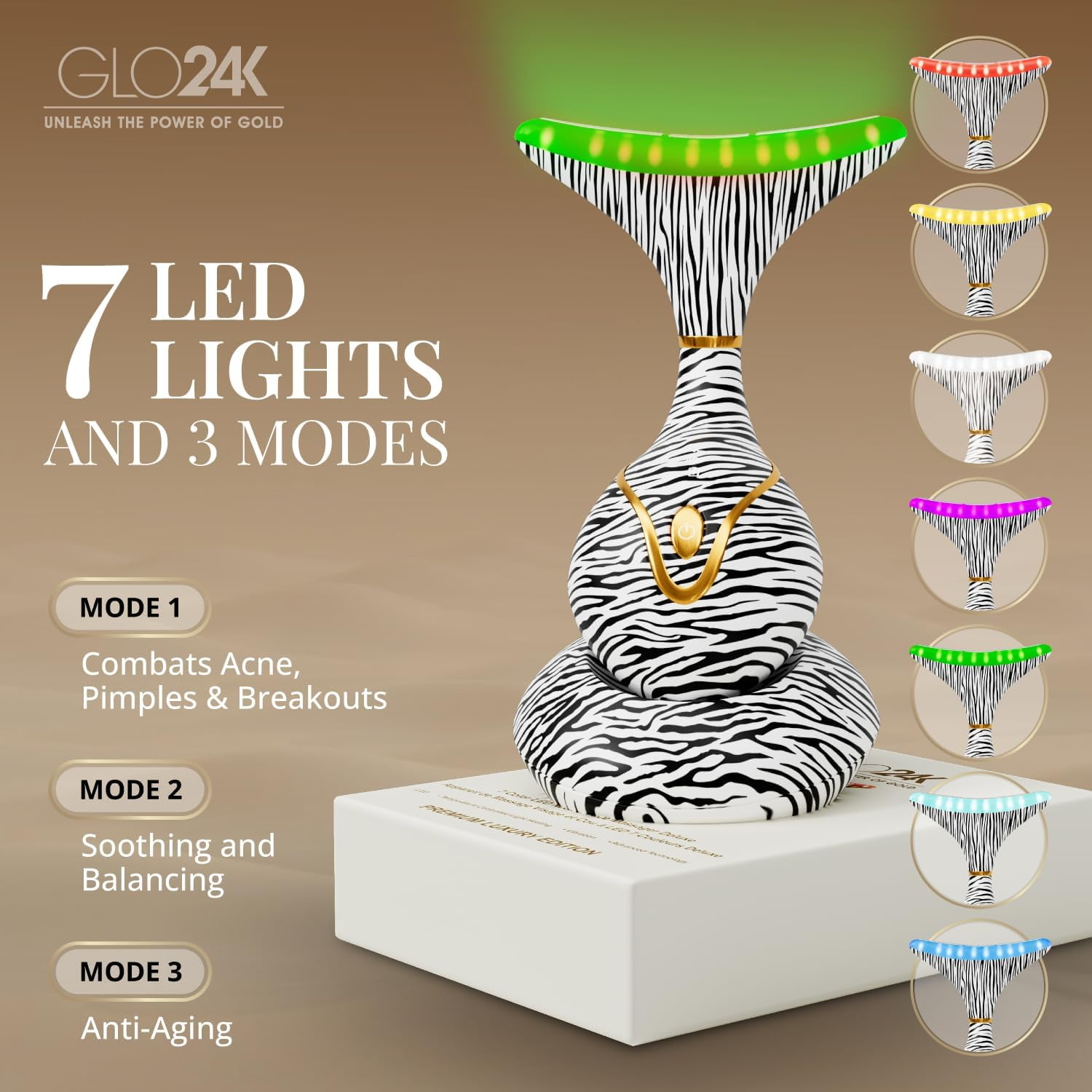 GLO24K Red Light for Face & Neck Beauty Device - 7 in 1 Facial Massager Tool and Neck Care Device for Neckline Care, Face and Neck Massager for Women