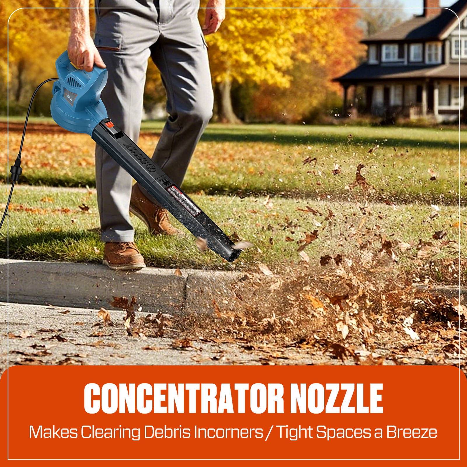 SENIX 120 Volt Max* 6 Amp Handheld Electric Leaf Blower, Up to 260 CFM and 155 MPH,  Lightweight Corded, (BLE06-L)