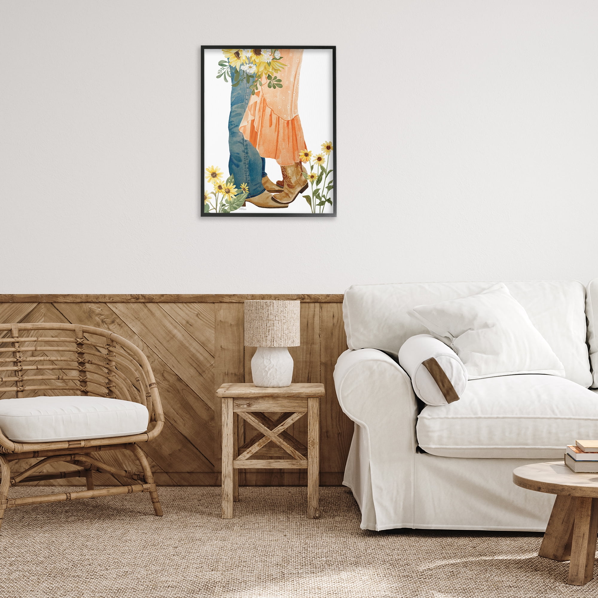 Stupell Industries Floral Western Couple Novelty Painting Black Framed Art Print Wall Art, 24 x 30