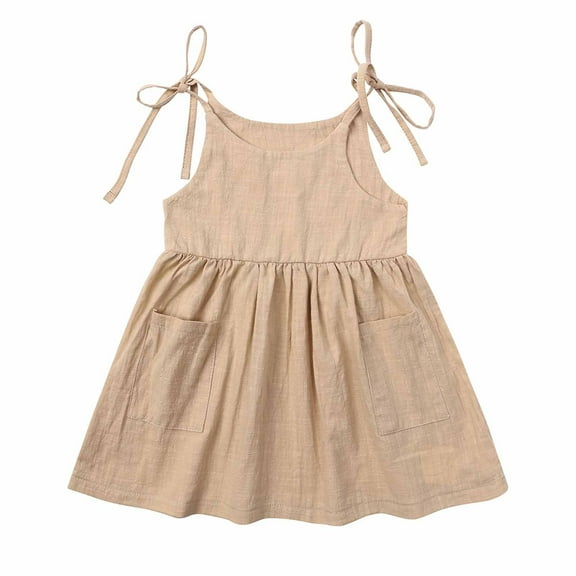Edvintorg baby girl clothes summer dress Toddler Baby Girl Children's Cotton and Linen Suspender Dresses Solid Color beach Vest Skirt 3Months-4Years
