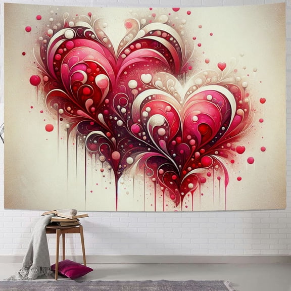 BCIIG Hearts Paint Splatters Tapestry Wall Hanging Unique Style for Home Decor - Graphic Tapestries for Living Room Bedroom Apartment Farmhouse Dorm 60x50inch