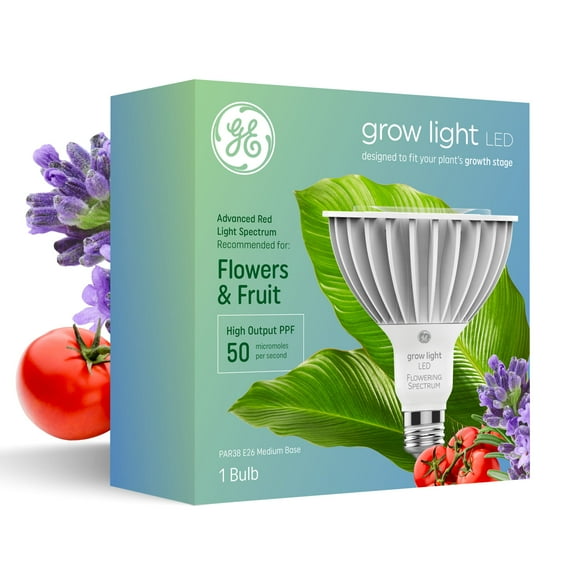 GE Grow LED Light Bulb, PAR38 Flood Light for Fruits and Flowers, E26 Medium Base, 1pk