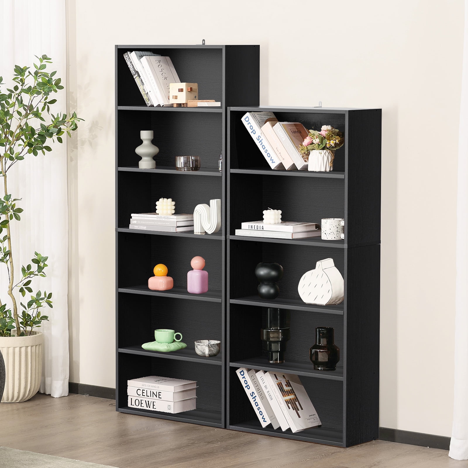 CONCETTA 63 Inch"H 6 Shelf Bookcase, Large Storage Floor Standing Open Bookshelf for Home, Office, Black
