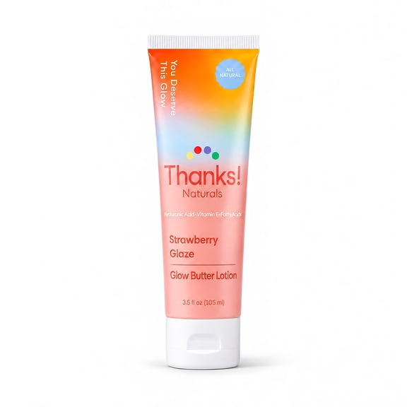 Thanks! Naturals Glow Butter Body Lotion, Strawberry Glaze, Vitamin E & Hyaluronic Acid, 3.5 OZ