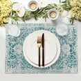 thumbnail image 3 of Gray Teal Boho Placemats Set of 6 Ethnic Bohemian Carpet Place Mats Washable Kitchen Dining Vintage Grey Geography Floral Linen Table Mats Stain Heat-Resistant Cloth Tabel for Home Party 12x18 in, 3 of 6