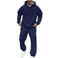thumbnail image 2 of CQONEPT Mens 2 Piece Tracksuit Sweatsuit Casual Outfit Drawstring Sweatpants Sweatshirt Sets with Multi Pockets Navy L, 2 of 6