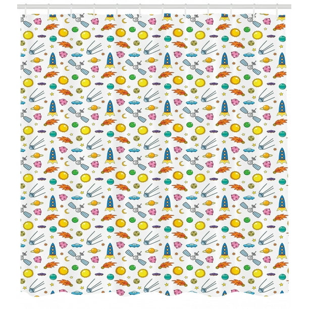 Spaceship Shower Curtain An Assortment Of Space Related Concepts Shooting Star Ufo Sun Moon And Stars Fabric Bathroom Set With Hooks 69w X 70l Inches Multicolor By Ambesonne Walmart Com Walmart Com