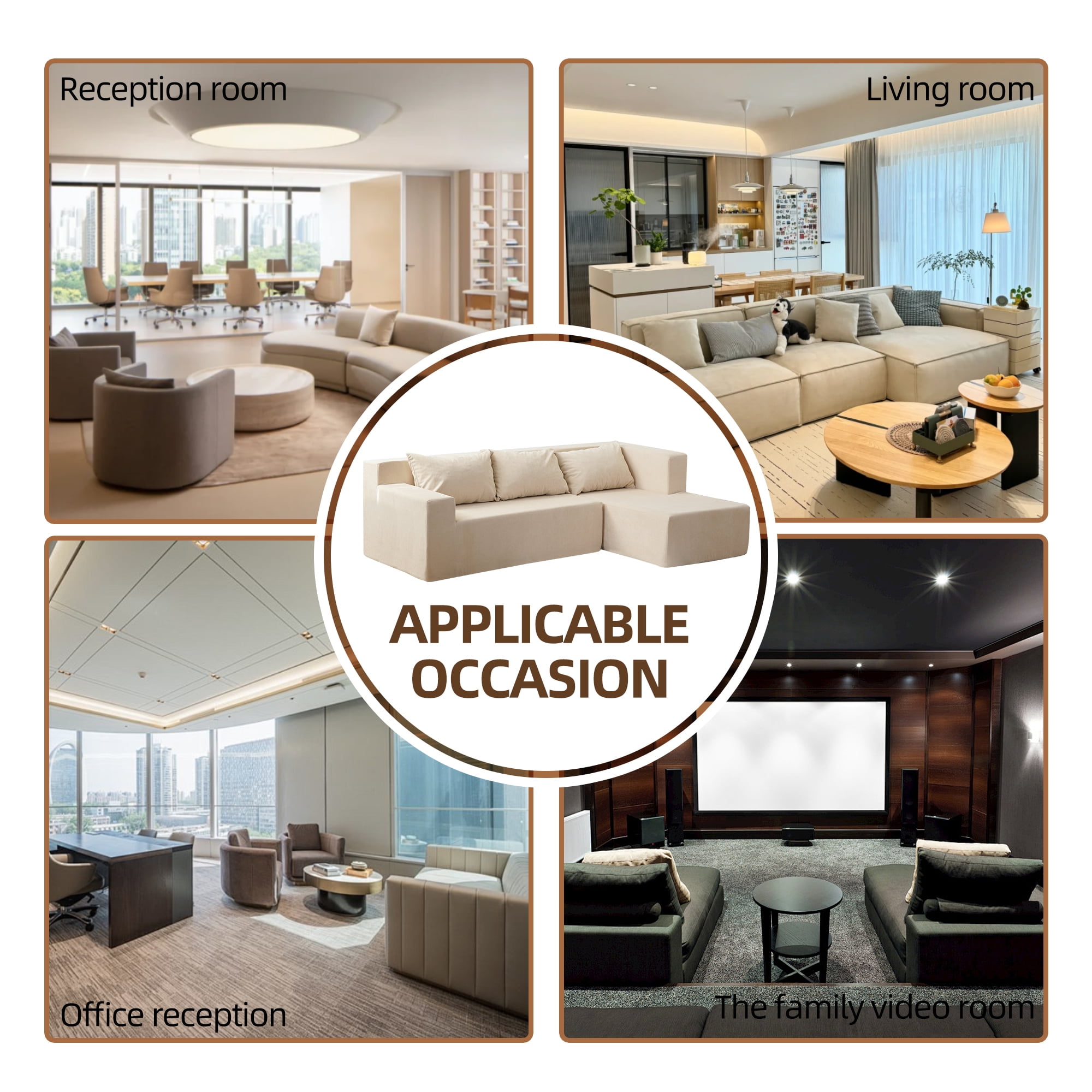 Aukfa 86.6" Modular Sectional Sofa, Sponge Sleeper Sofa Couch, L-Shape Free Combination Sofa Set with 3 Pillows, Beige