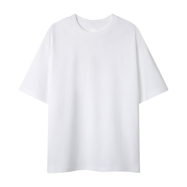 Playera Elvqul de Hombre Economicas Blanco de Color Sólido Algodón Manga Corta Cuello Redondo