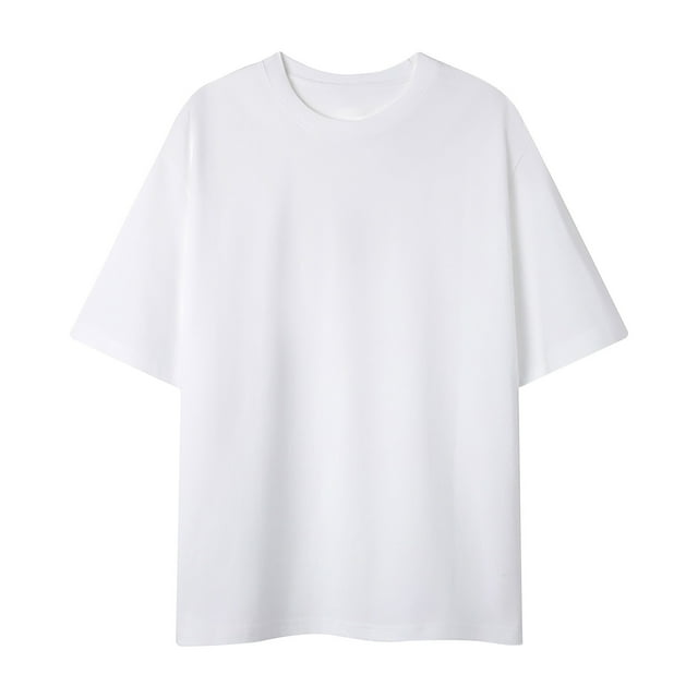 AherBiu Plus Size T Shirts for Man Crewneck Cotton Soft Tees Casual Summer Solid Color T-Shirts