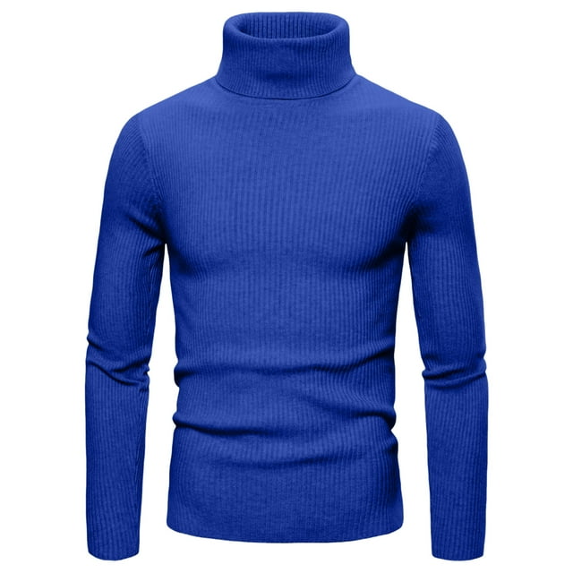 CAUYDY Men Turtleneck Fall Winter Spring Sweater Long Sleeve Cable Knit Sweaters Slim Fit Mock Neck Twisted Pullover(A01-Blue,L)