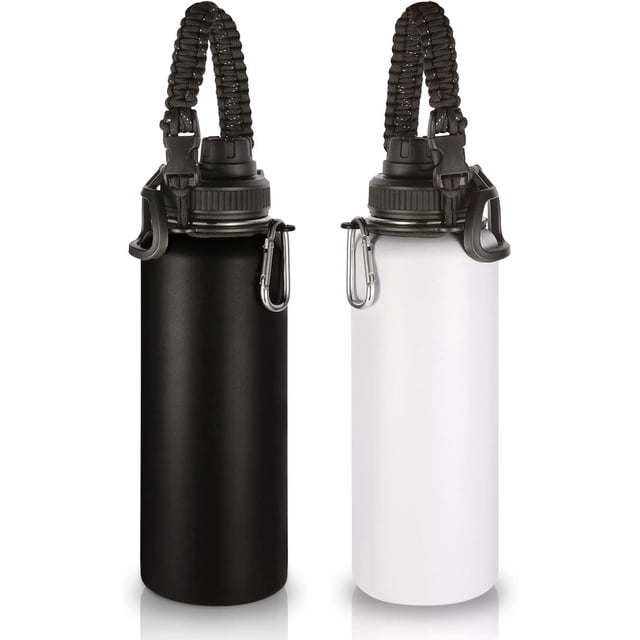 Botellas de agua aisladas a granel,paquete de 2 unidades,botella deportiva de acero inoxidable de 40 onzas,con asa de paracaídas y tapa de boquilla,termo de agua de viaje(mix,juego de 2)