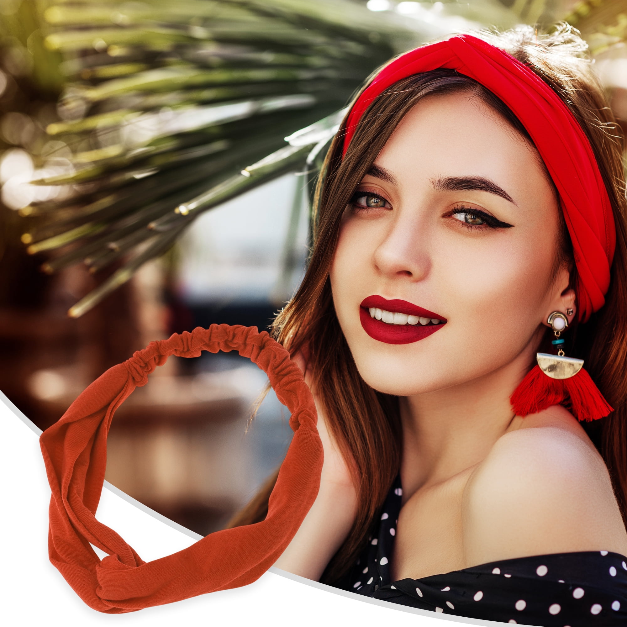 Unique Bargains Stylish Simple Solid Elastic Cross Headwrap Brick Red