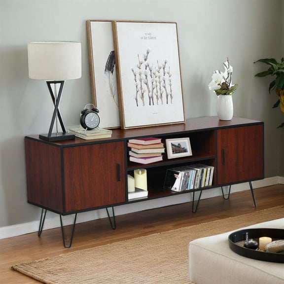 Topcobe 59" Retro Wooden TV Stand for TVs up to 65", Modern TV Stands, Entertainment Center with Storage, TV Furniture for Living Room, Brown