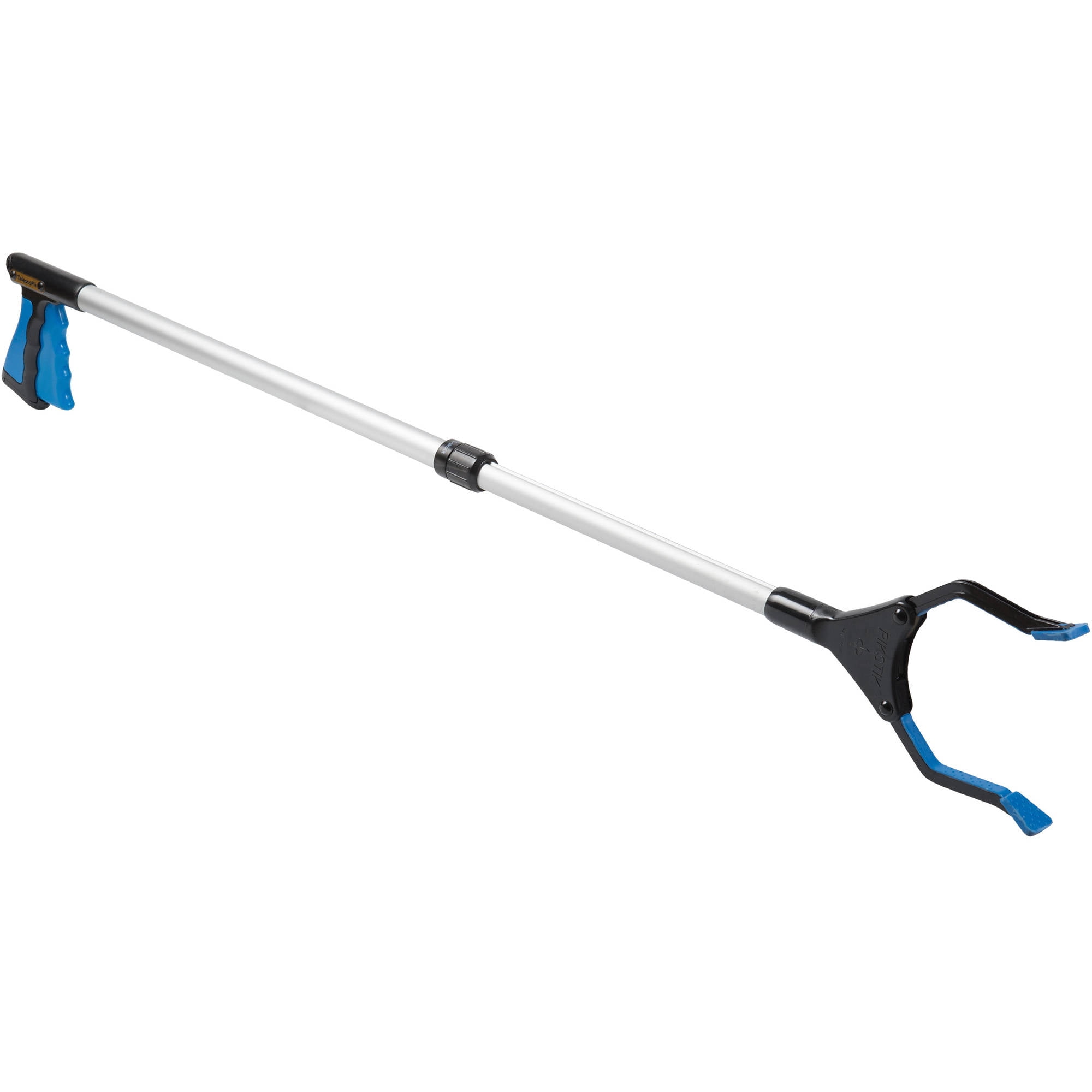 Extend Reach Grabber with Locking Claw, Handicap Grip Reacher, Adjustable Length High Reach Grabber for Handicapped, Rotating Reacher Grabber, Blue and Silver