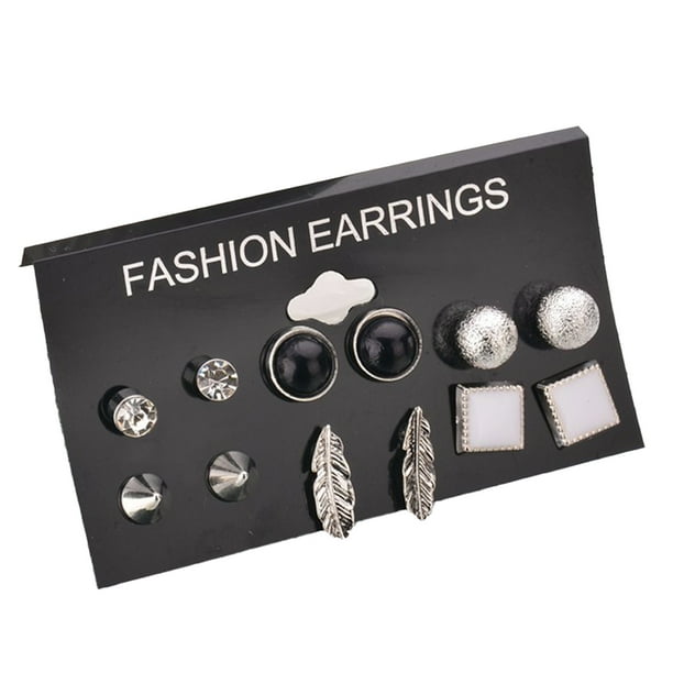 Jumpingount 12 pares de pendientes con estilo para niña, colgante de aro para oreja, joyería decorativa, gotas para las orejas para fiesta, banquete, XY-1905 10piezas Jumpingount CBP194116