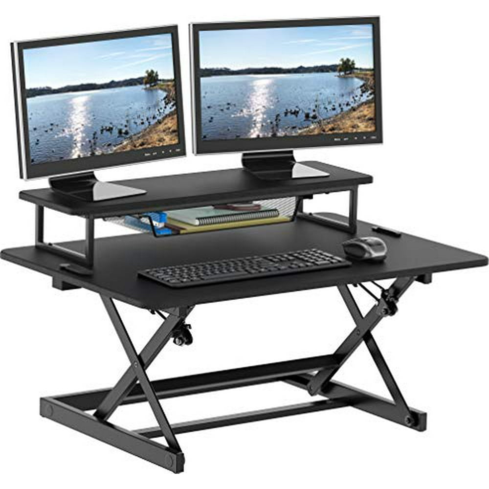 SHW 36Inch Height Adjustable Standing Desk Sit to Stand Riser Converter Workstation, Black