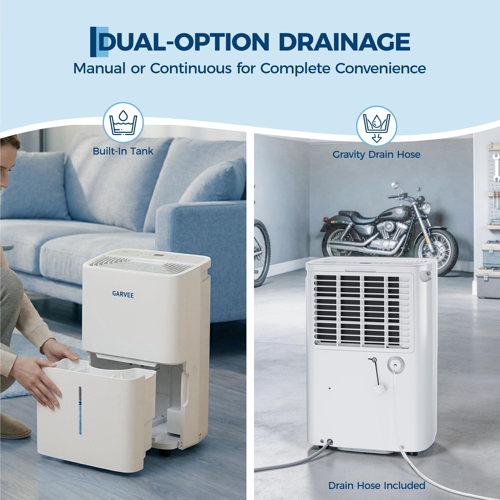 Garvee 22 Pint Dehumidifier with Drain Hose and 1.45 Gal Water Tank for Homes up to 3000 Sq.ft, White