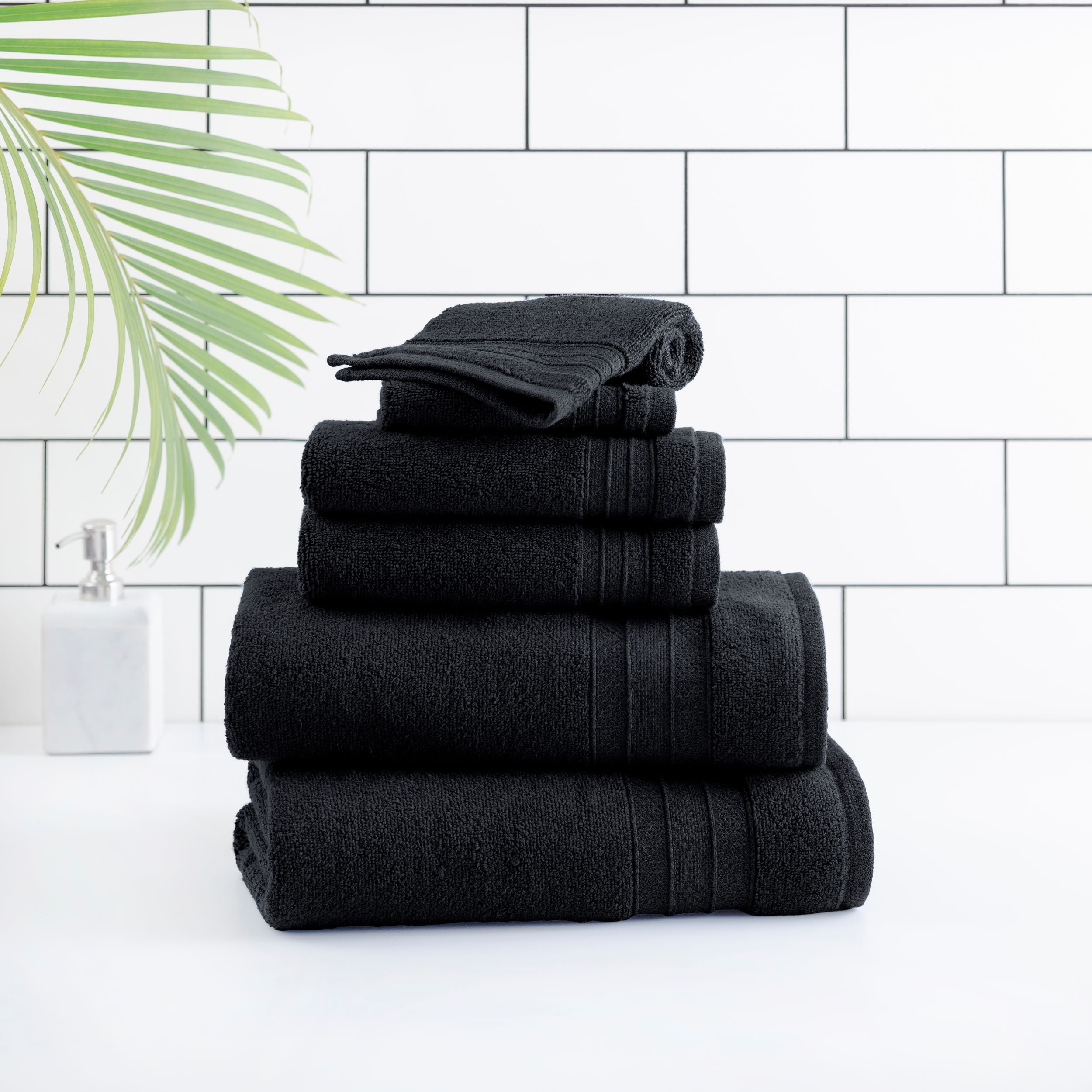 hometrends Solid Bath Towel 6-Piece Set, Black, 2 30x54, Hand 16X28, Washcloth 13x13