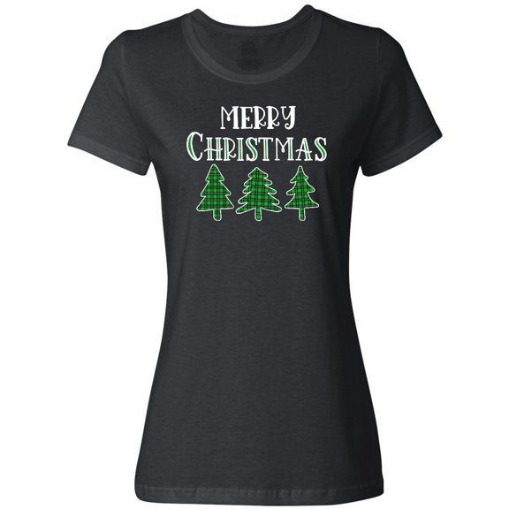 Inktastic Merry Christmas Green Plaid Christmas Trees Women's T-Shirt