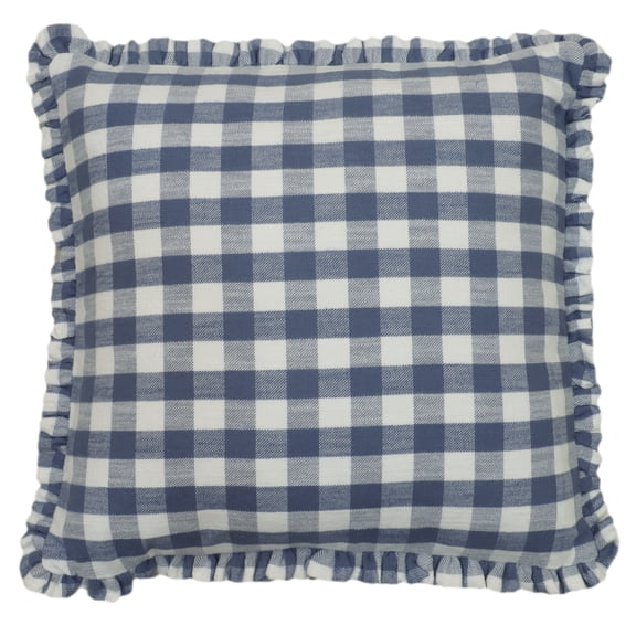 The Pioneer Woman Woven Gingham Ruffle Decorative Pillow, 20 x 20, Blue Cotton Cover