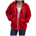 thumbnail image 3 of VBVC Women's Oversized Full Zip Hooded Sweatshirt , Thumbhole Drawstring Jacket For Women , Ladies' Basic Fall Hoodie with Pockets, Red , S-2XL, 3 of 7