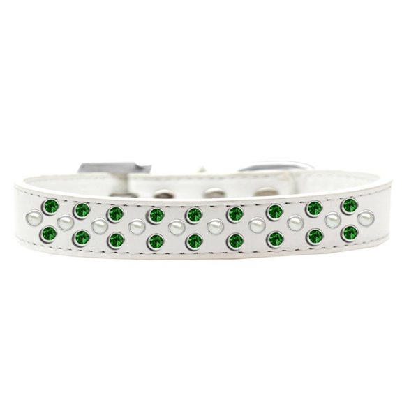 Dog, Puppy Pet Fashion Collar, "Pearl and Emerald Green Crystal Rimsets Sprinkles"