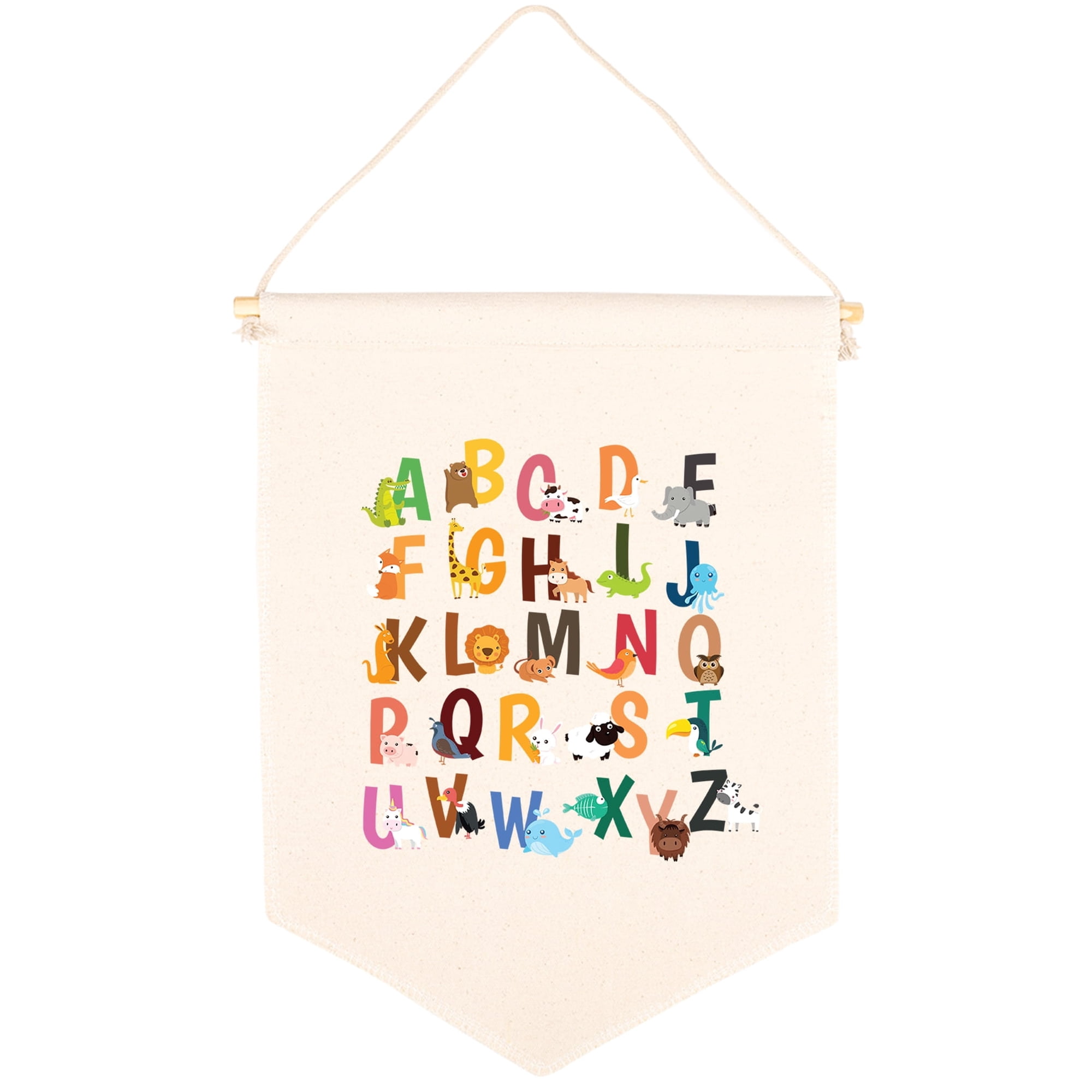 Koyal Wholesale Hanging Wall Canvas Banner, Alphabet & Animals Canvas, Nursery Wall Decoration Banner, 1-Pk