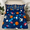 thumbnail image 2 of Homewish Cartoon Football Basketball Bed Sheets, Soccer Rugby Sports King Sheets, Blue Watercolor Splatter Sheet Set, Breathable Home Decor, 4-Piece, 2 of 7