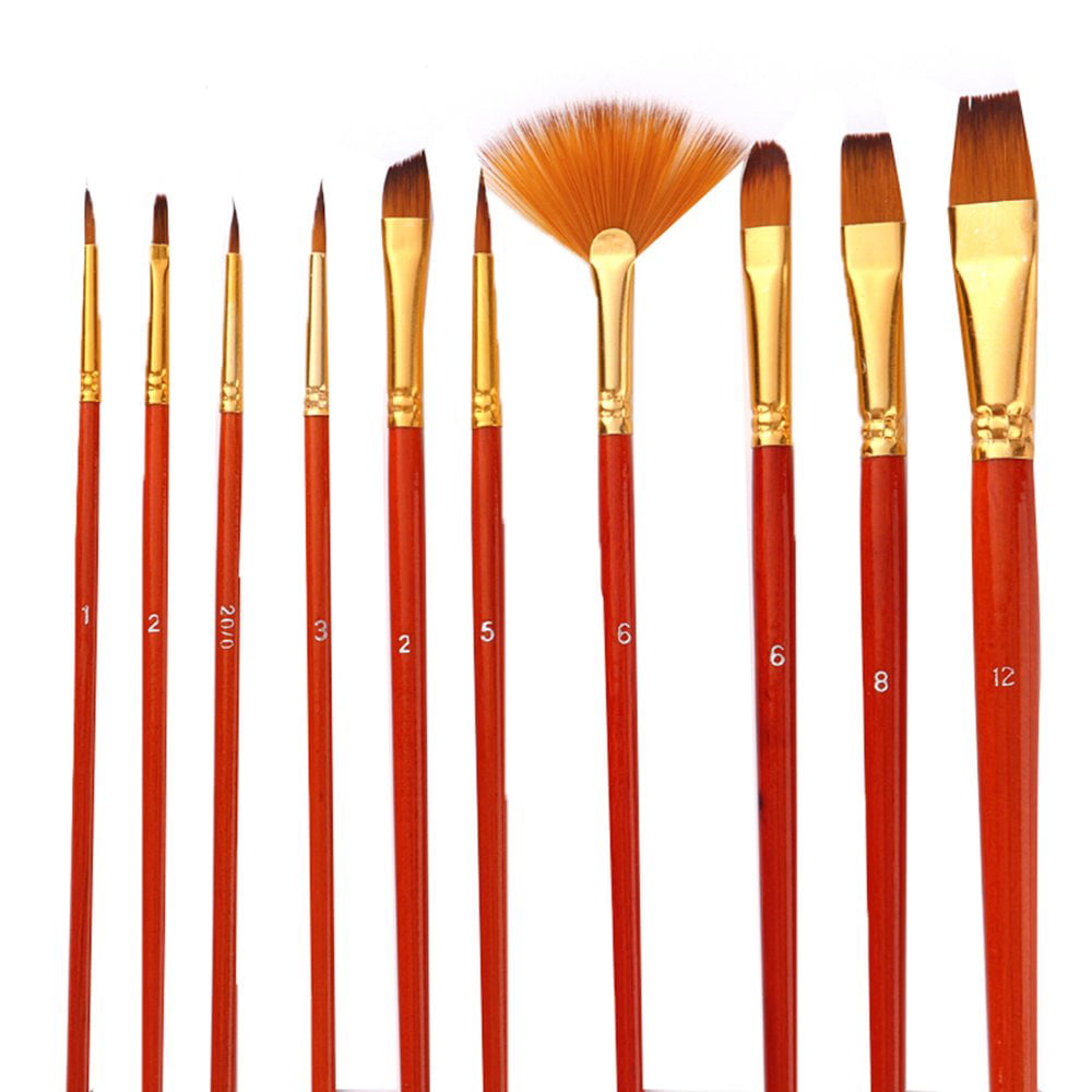 10pcs Paint Brushes Set Nylon Brush for Oil Watercolor Artist Painting Art Long