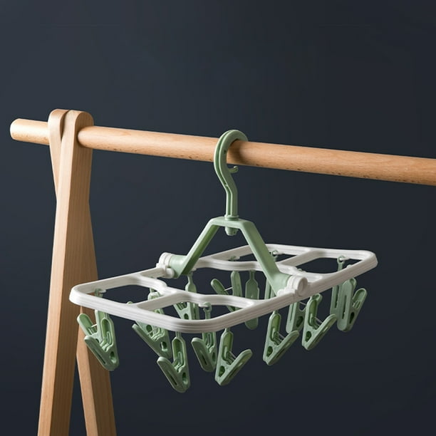 Foldable Clip Hangers with 16 Drying Clips, Underwear Hanger with Clips