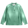 thumbnail image 5 of Kureaily Autumn Winter Long Sleeve Shirt For Slim Fit Casual Pintuck Washed Crewneck Top For Everyday Wear Men's Casual Shirts, 5 of 5