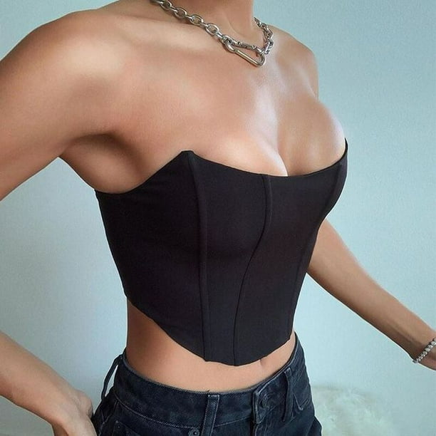 Sin mangas fuera del hombro Terciopelo Moda Sexy Corsé Crop Tops Chaleco Ropa interior femenina Sin espalda Bustier Top Sólido Tan Jianjun unisex