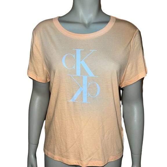 Calvin Klein Womens Logo Printed T-Shirt,Melon,Medium