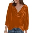 thumbnail image 1 of adviicd Hauts à Manches Longues pour Femmes, Blouse Plissée Basique à Col Rond Décontractée, Dos à Trou de Serrure Courbé en Chiffon Orange,L, 1 of 5